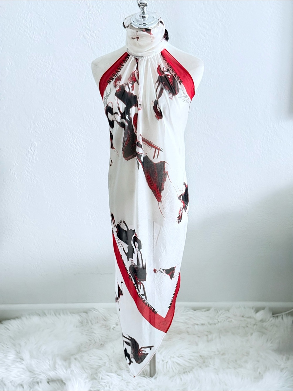 Rare Editorial VTG AB/SOUL Italy Silk Y2K Graphic Halter Dress Tunic Euro-Chic - Picture 15 of 16